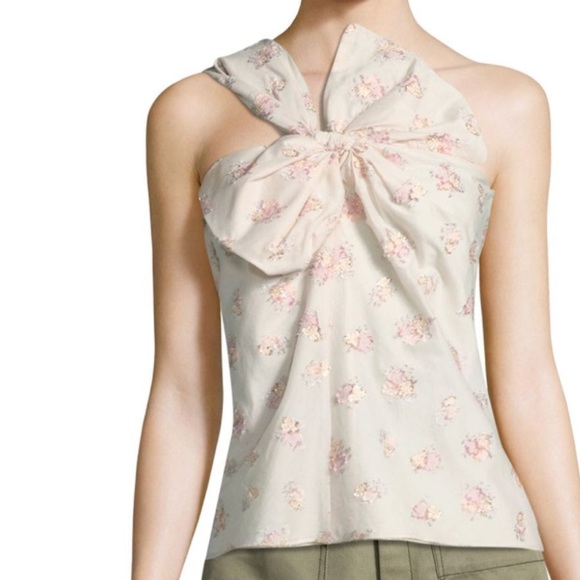 Rebecca Taylor Tops - Floral Jacquard One Shoulder Bow. Luxury Blouse.